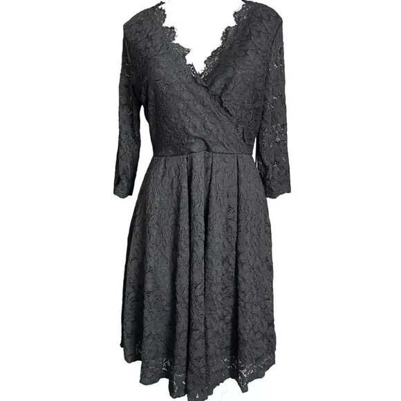 Women's Wedding Guest Cocktail Party Semi Formal Wrap V Neck Lace Dress M - Picture 5 of 9